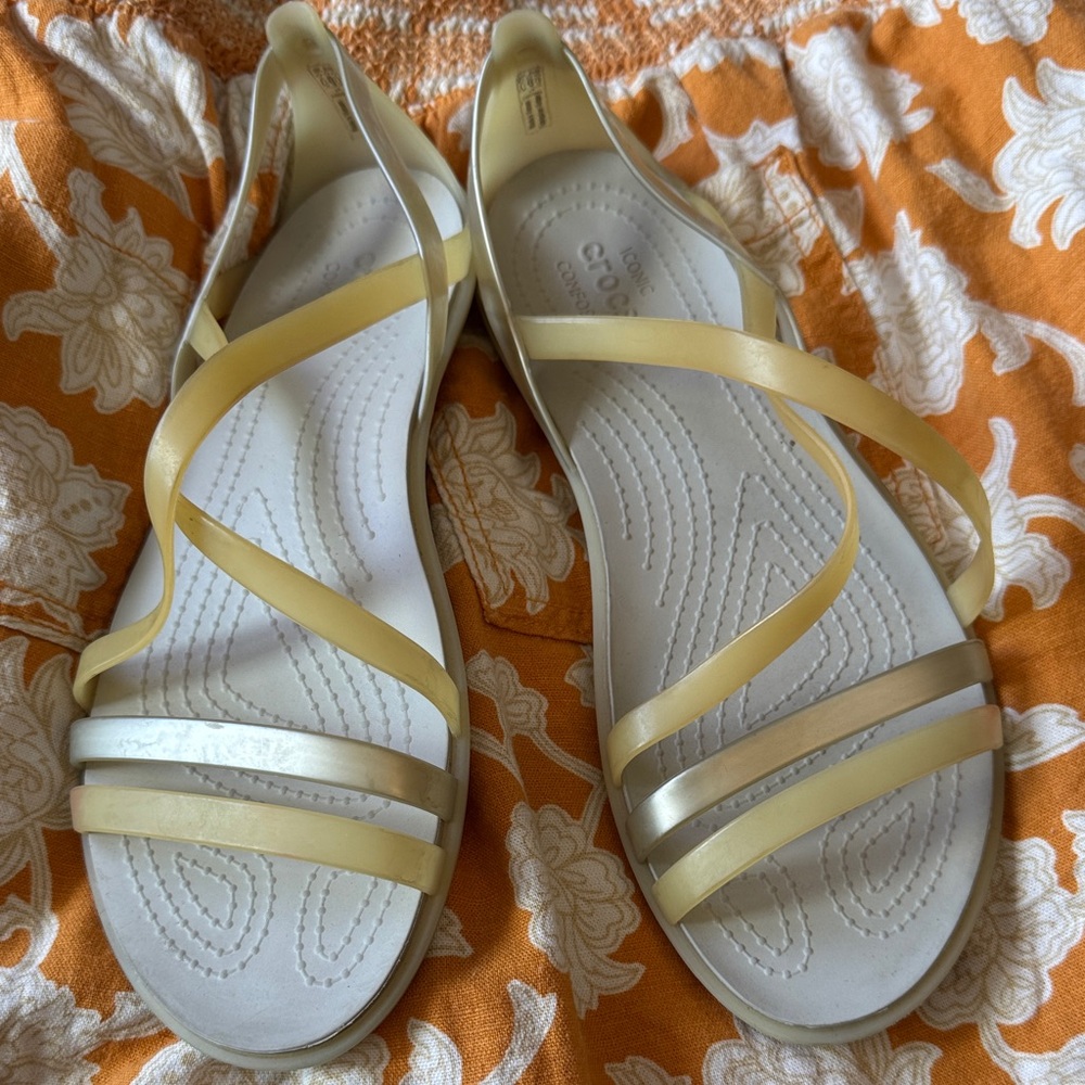 CROCS Yellow and Cream Strappy Sandals